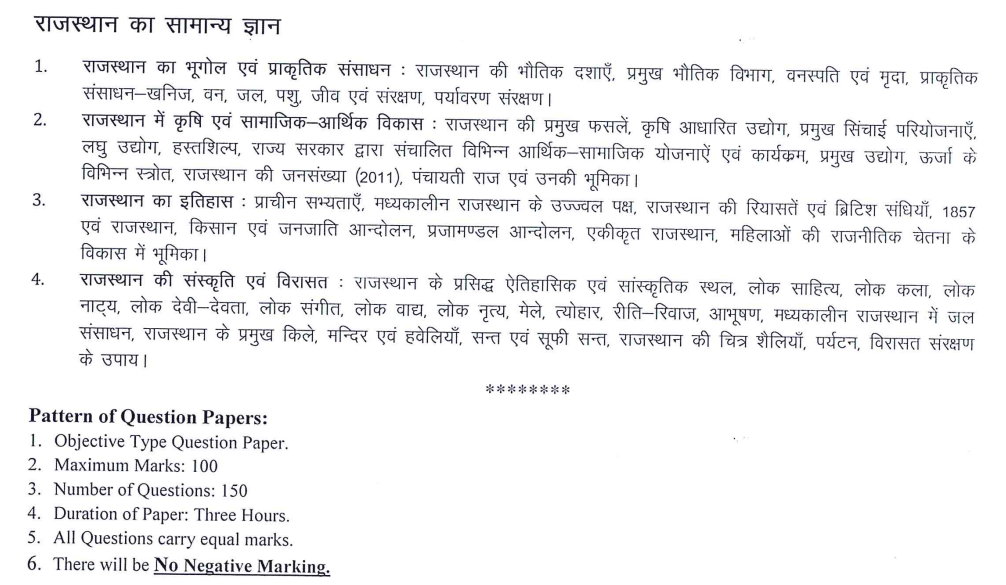 RSMSSB NIJI SAHAYAK GRADE 2 SYLLABUS